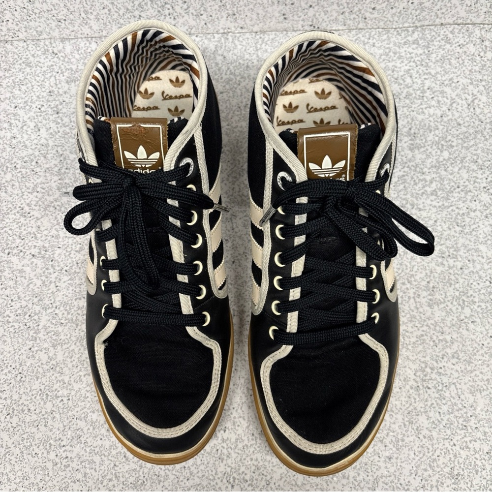 ADIDAS VESPA PX Mid Rare Black and White Mens 10 Leather Sneakers G03904 - Picture 6 of 11